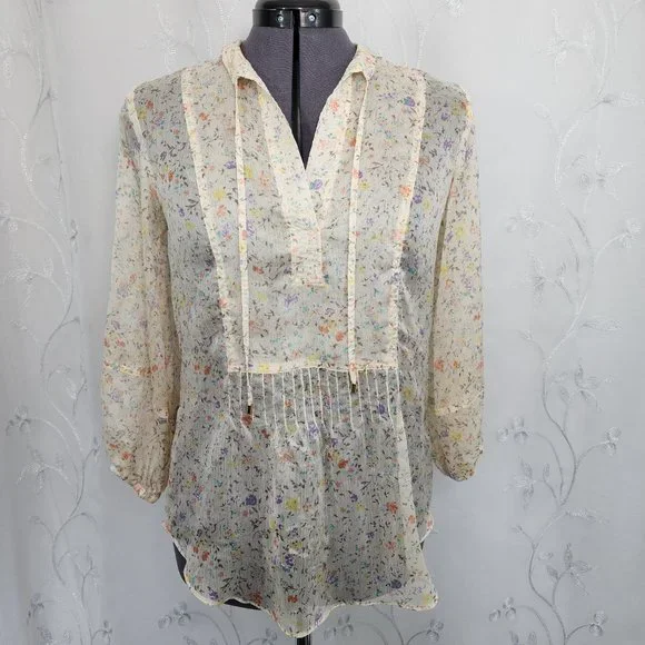 Ralph Lauren Sheer Floral Peach Tunic Style Blouse - Picture 4 of 10